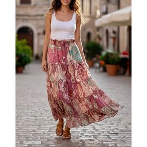 Soft Surroundings Boho Maxi Skirt Size Large Tiered Floral